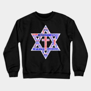 Isaiah 53-5 Word Cloud Messianic Star David Crucifix Crewneck Sweatshirt